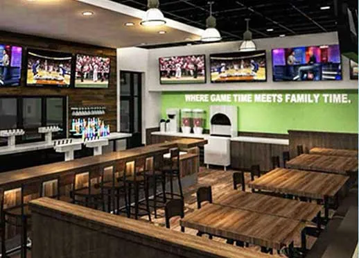 The interior of a Beef 'O' Brady's restaurant