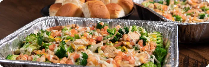 Classic Chicken Rice Bowl in a chafing dish
