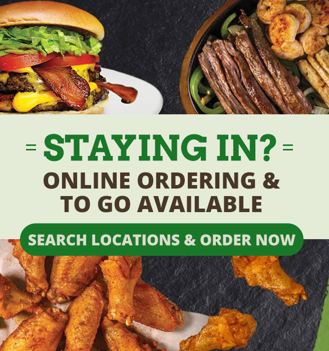 Staying in? Online Ordering & To Go available! Order Now.
