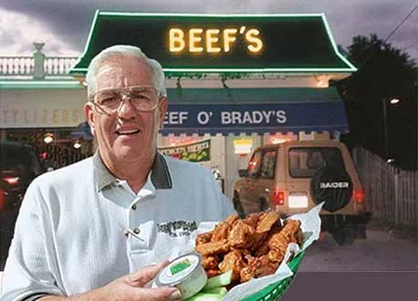Beef O Brady's founder Jim Mellody stands in front of the original Beef's Restaurant
