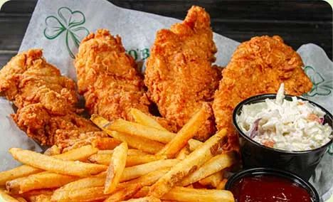 Chicken tenders with fries and coleslaw