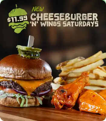 New $11.99 Cheeseburger and Wings Saturdays