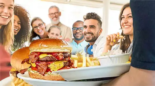 Happy people sharing food